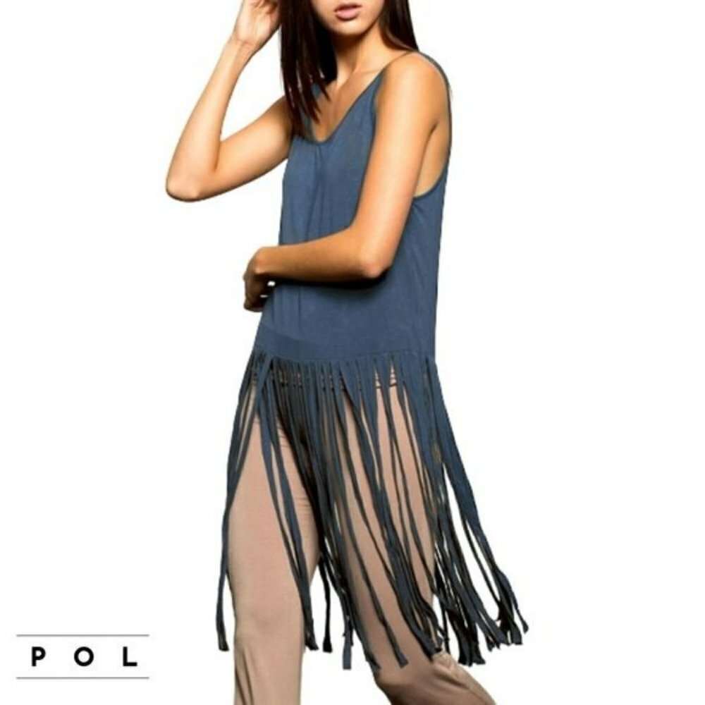 NWT POL Boho Extended Fringe Tunic Tank Top.